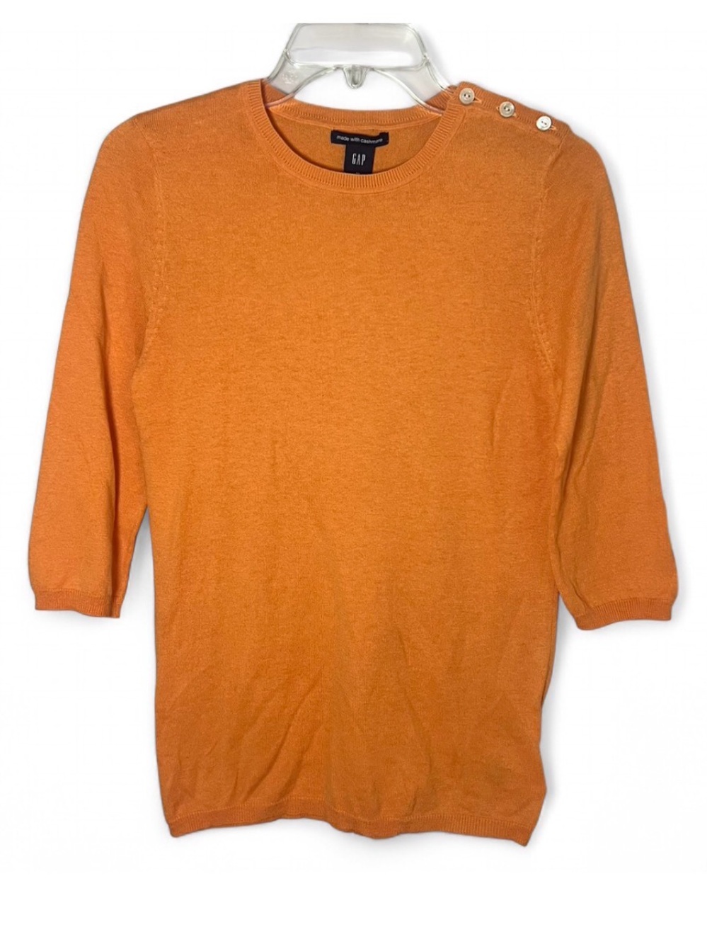 Gap Cashmere Cotton Orange Knit Button Sweater Old Money Academia Size M